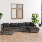 6-Delige Loungeset Met Kussens Poly Rattan Grijs En Antraciet 2x hoek + 2x midden + 2x voetensteun