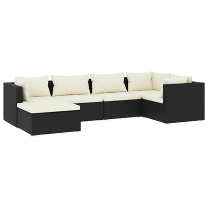 6-delige Loungeset met kussens poly rattan zwart