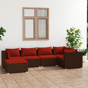Loungeset 6-delig poly rattan bruin met kussens
