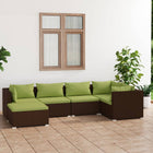 6-Delige Loungeset Met Kussens Poly Rattan Bruin En Groen 3x hoek + 2x midden + voetensteun