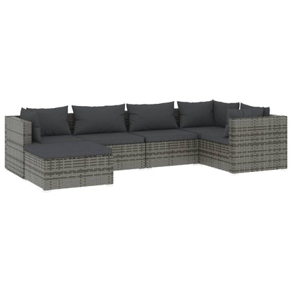 6-delige Loungeset met kussens poly rattan grijs