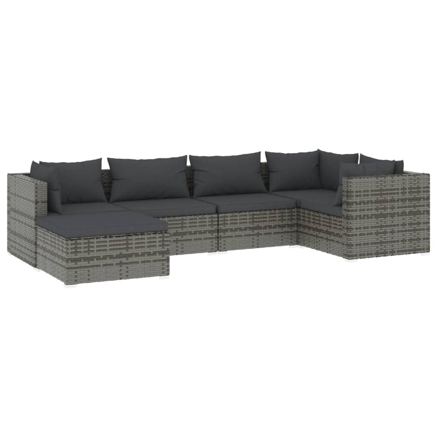 6-delige Loungeset met kussens poly rattan grijs