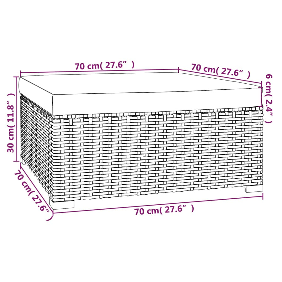 6-delige Loungeset met kussens poly rattan grijs