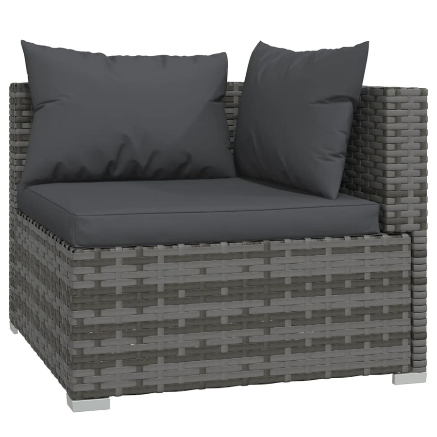 6-delige Loungeset met kussens poly rattan grijs