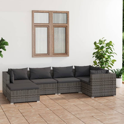 6-delige Loungeset met kussens poly rattan grijs