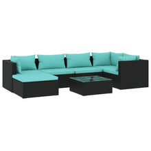 7-delige Loungeset met kussens poly rattan zwart