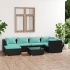 7-piece lounge set with cushions poly rattan black