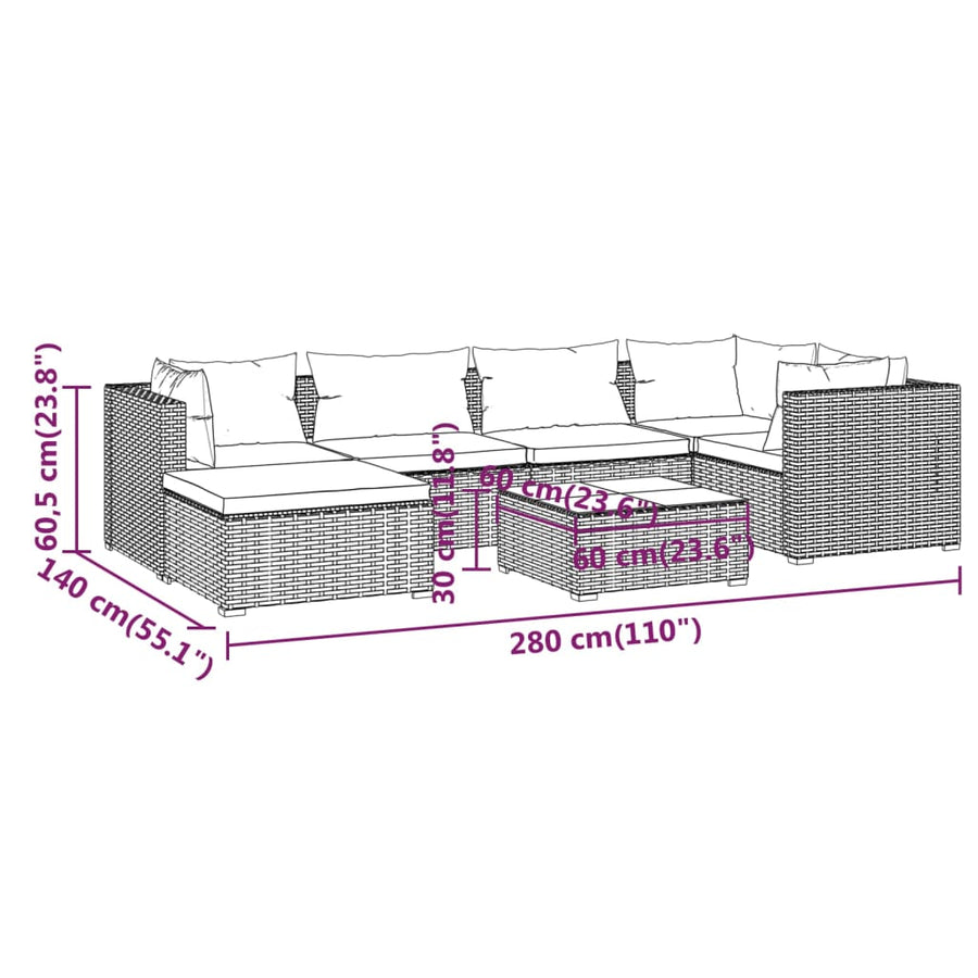 7-Delige Loungeset Met Kussens Poly Rattan 1