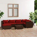 7-delige Loungeset met kussens poly rattan bruin 1 Bruin en rood