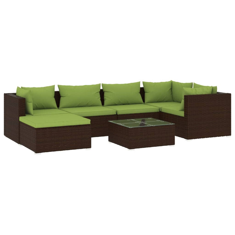 7-delige Loungeset met kussens poly rattan bruin