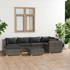 7-Delige Loungeset Met Kussens Poly Rattan Grijs En Antraciet 3x hoek + 2x midden + voetensteun + Tafel