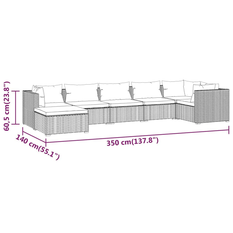 7-Delige Loungeset Met Kussens Poly Rattan 1