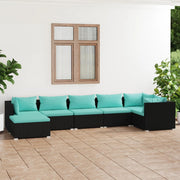 Loungeset 7-delig poly rattan zwart met kussens