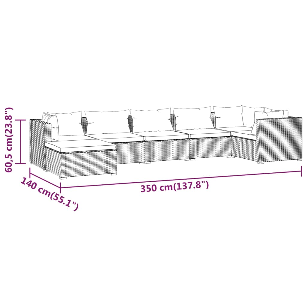 7-Delige Loungeset Met Kussens Poly Rattan 1