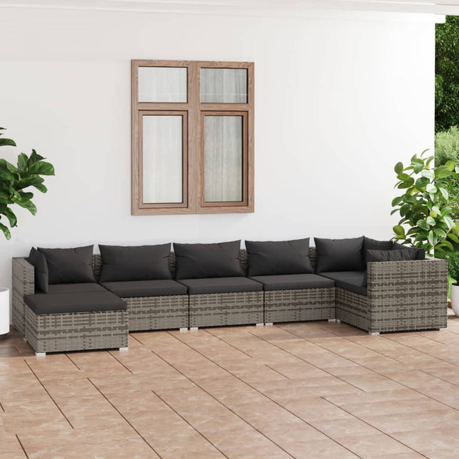 7-Delige Loungeset Met Kussens Poly Rattan Grijs En Antraciet 3x midden + 3x hoek + voetensteun