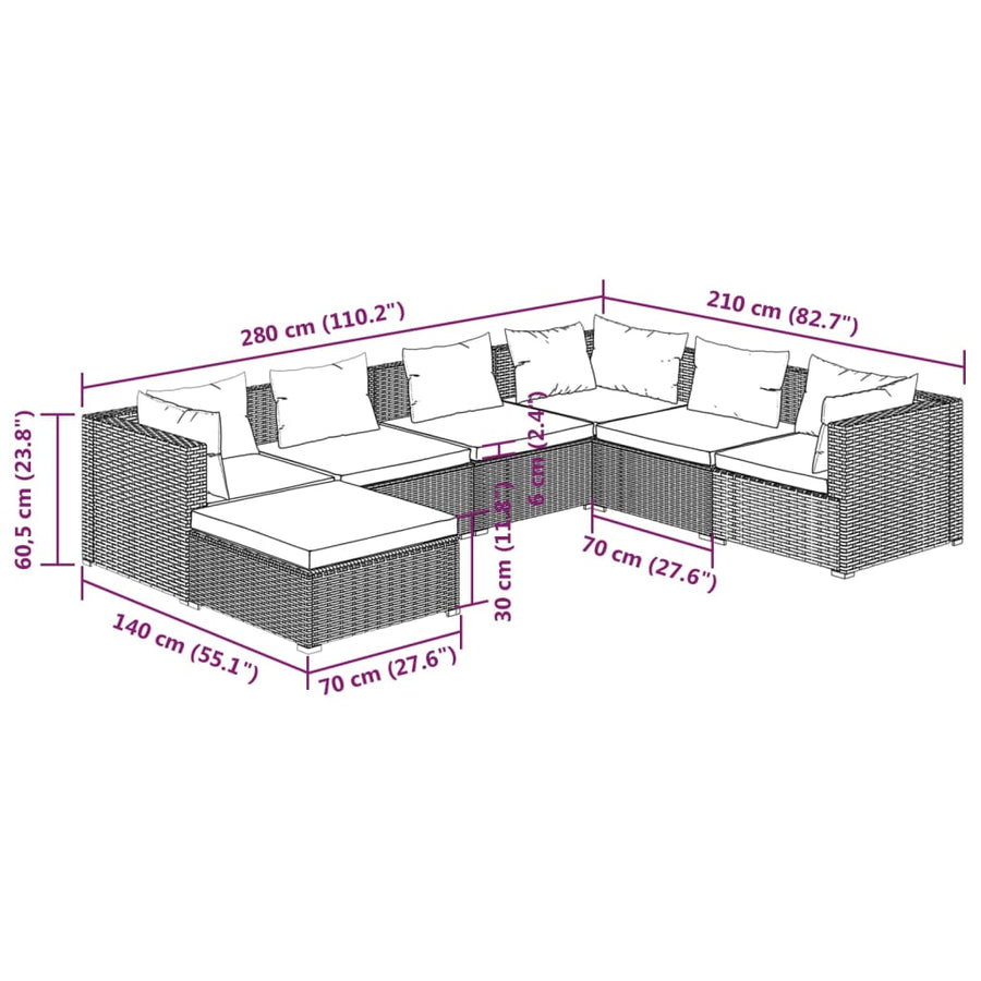 7-Delige Loungeset Met Kussens Poly Rattan 1