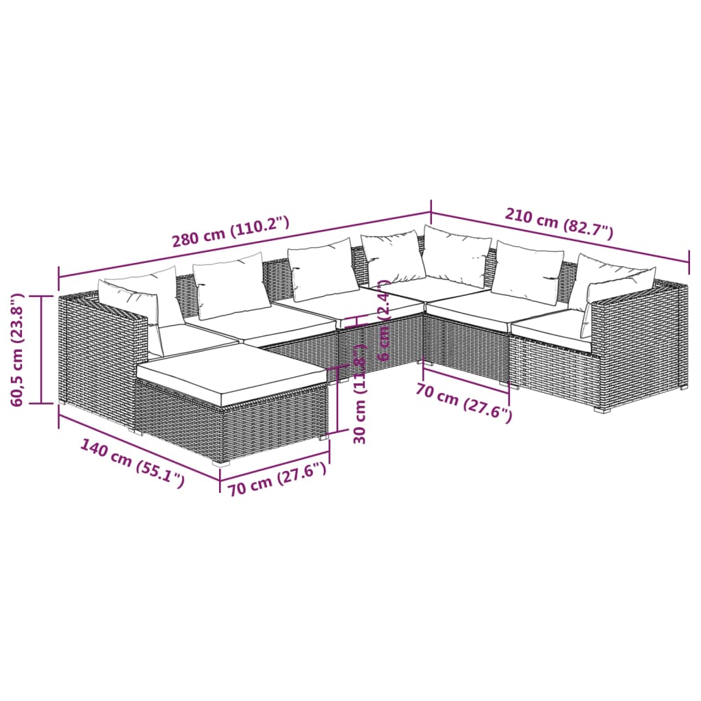 7-Delige Loungeset Met Kussens Poly Rattan 1
