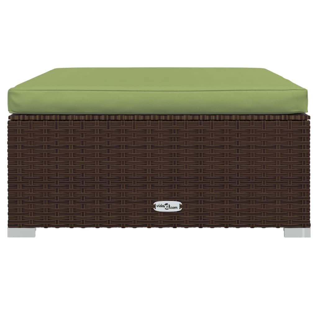 7-Delige Loungeset Met Kussens Poly Rattan Bruin En Groen 3x hoek + 3x midden + voetensteun