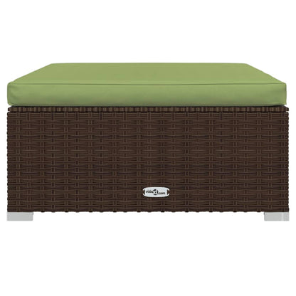 7-Delige Loungeset Met Kussens Poly Rattan Bruin En Groen 3x hoek + 3x midden + voetensteun