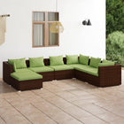 7-Delige Loungeset Met Kussens Poly Rattan Bruin En Groen 3x hoek + 3x midden + voetensteun