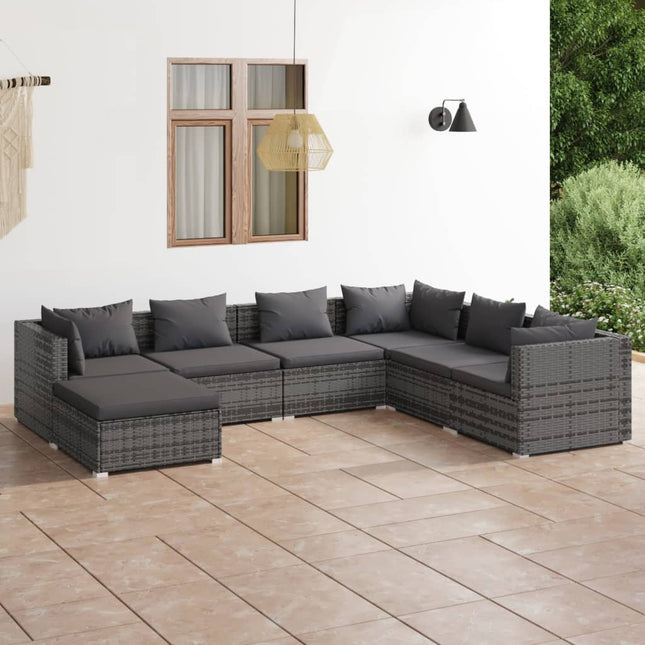 7-Delige Loungeset Met Kussens Poly Rattan Grijs En Antraciet 3x hoek + 3x midden + voetensteun