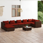 8-delige Loungeset met kussens poly rattan bruin 3x midden + 3x hoek + voetensteun + Tafel