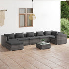 8-Delige Loungeset Met Kussens Poly Rattan Grijs En Antraciet 3x midden + 3x hoek + voetensteun + Tafel