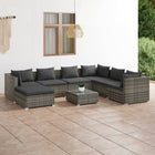 8-Delige Loungeset Met Kussens Poly Rattan Grijs En Antraciet 3x hoek + 3x midden + voetensteun + Tafel