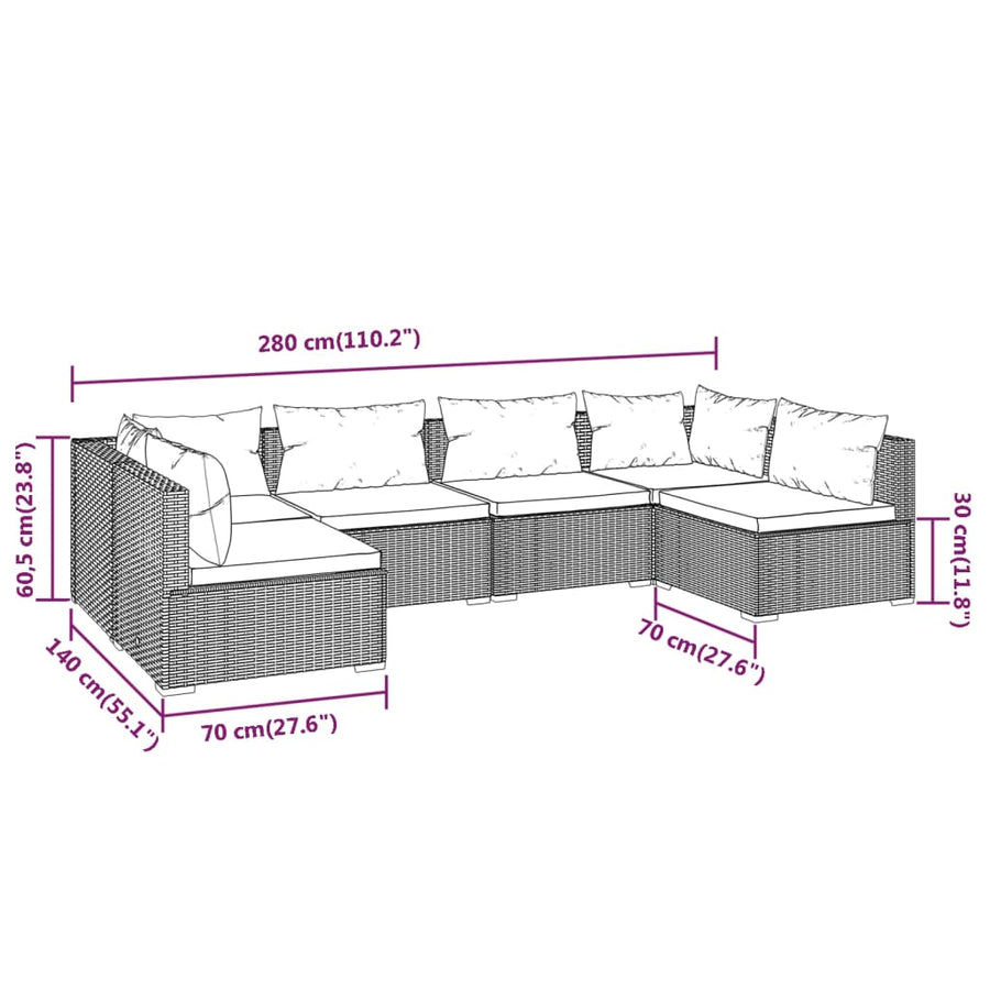6-Delige Loungeset Met Kussens Poly Rattan 1