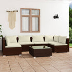 7-delige Loungeset met kussens poly rattan bruin 2x hoek + 4x midden + Tafel