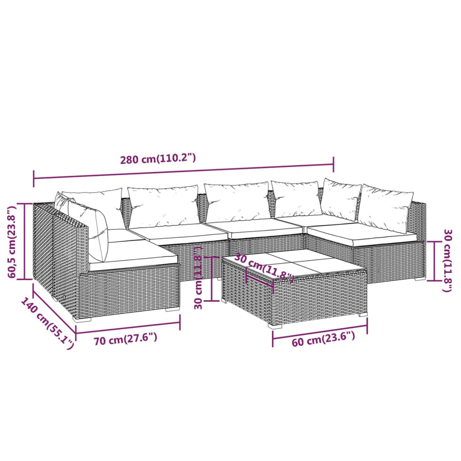 7-Delige Loungeset Met Kussens Poly Rattan 1