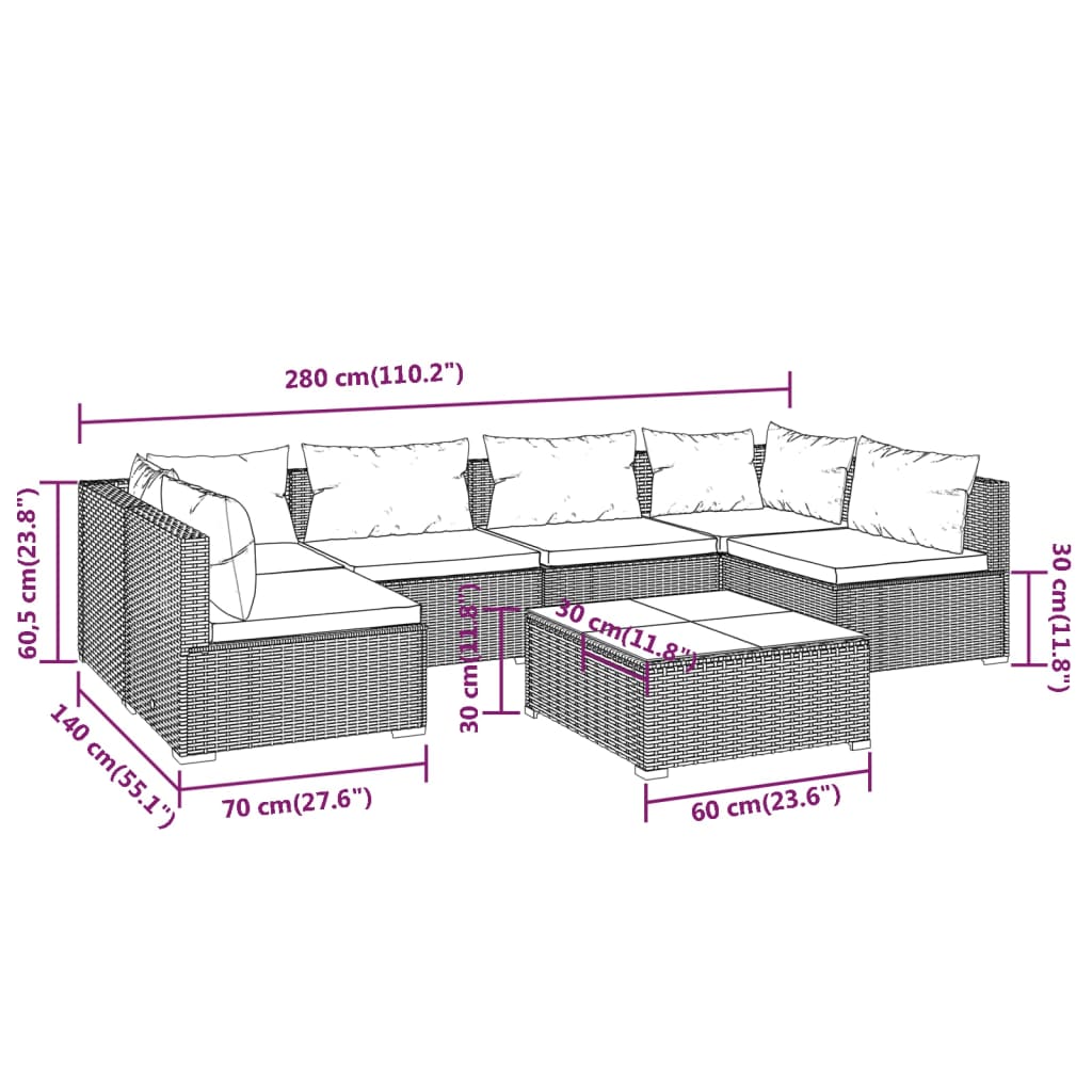 7-Delige Loungeset Met Kussens Poly Rattan 1
