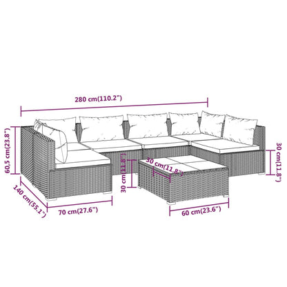 7-Delige Loungeset Met Kussens Poly Rattan 1