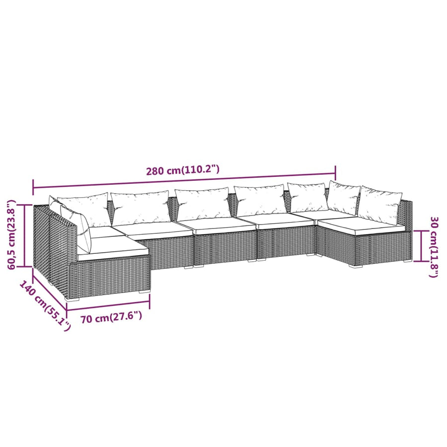 7-Delige Loungeset Met Kussens Poly Rattan 1
