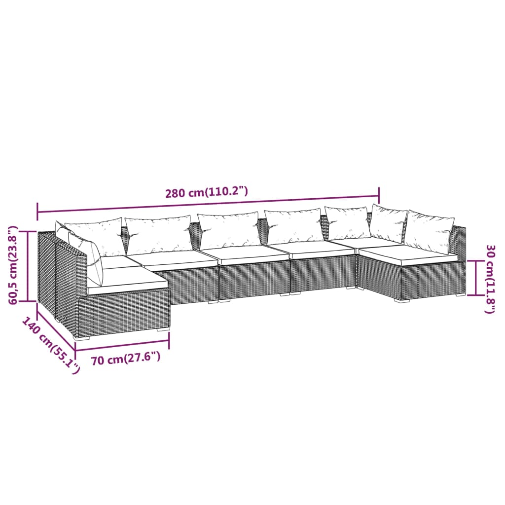 7-Delige Loungeset Met Kussens Poly Rattan 1