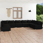 9-delige Loungeset met kussens poly rattan zwart 2x hoek + 7x midden