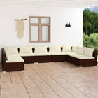 9-delige Loungeset met kussens poly rattan bruin 2x hoek + 7x midden