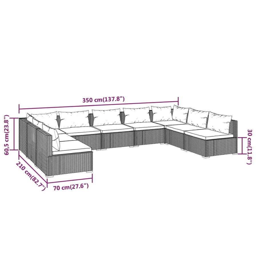 9-Delige Loungeset Met Kussens Poly Rattan 1