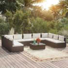 10-Delige Loungeset Met Kussens Poly Rattan Zwart Zwart en crème 2x hoek + 7x midden + Tafel