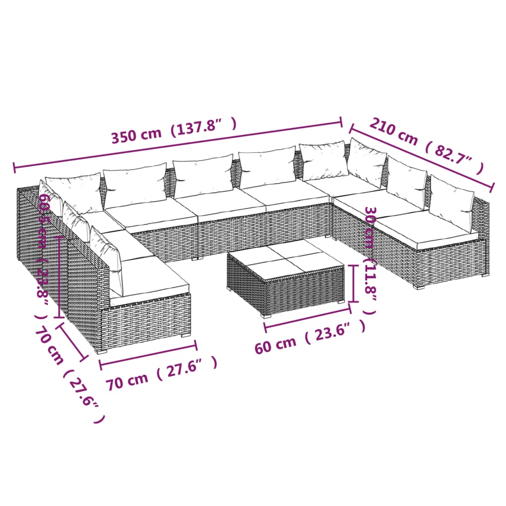10-Delige Loungeset Met Kussens Poly Rattan 1