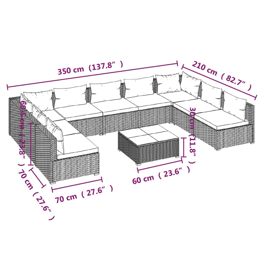 10-Delige Loungeset Met Kussens Poly Rattan 1