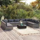 10-delige Loungeset met kussens poly rattan grijs Grijs en antraciet