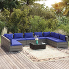 10-delige Loungeset met kussens poly rattan grijs 2x hoek + 7x midden + Tafel