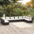 10-delige Loungeset met kussens poly rattan zwart 2x hoek + 8x midden