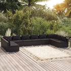 10-delige Loungeset met kussens poly rattan zwart Zwart