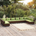 0-Delige Loungeset Met Kussens Poly Rattan Bruin En Groen 2x hoek + 8x midden