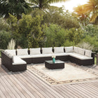 11-delige Loungeset met kussens poly rattan zwart 2x hoek + 8x midden + Tafel