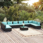 -Delige Loungeset Met Kussens Poly Rattan Zwart En Blauw 2x hoek + 8x midden + Tafel