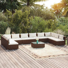 11-delige Loungeset met kussens poly rattan bruin 2x hoek + 8x midden + Tafel