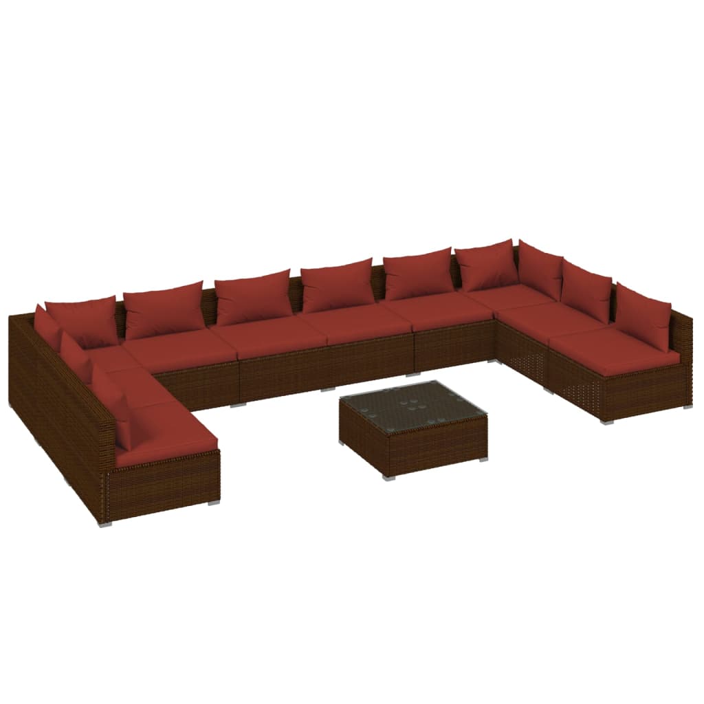 11-delige Loungeset met kussens poly rattan bruin